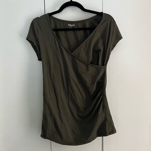 Old Navy Maternity Olive Green Faux-Wrap Short Sleeve Top